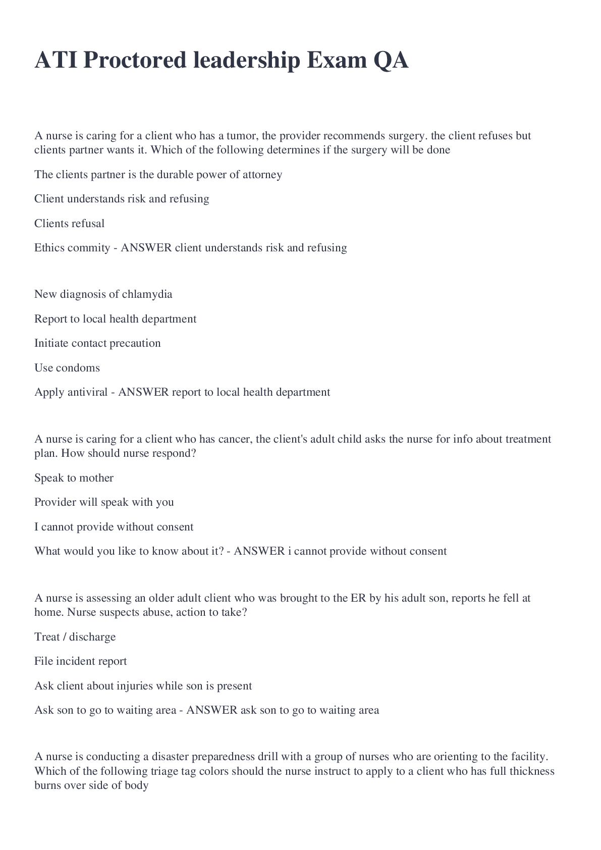 Preview image for ATI Proctored leadership Exam QA